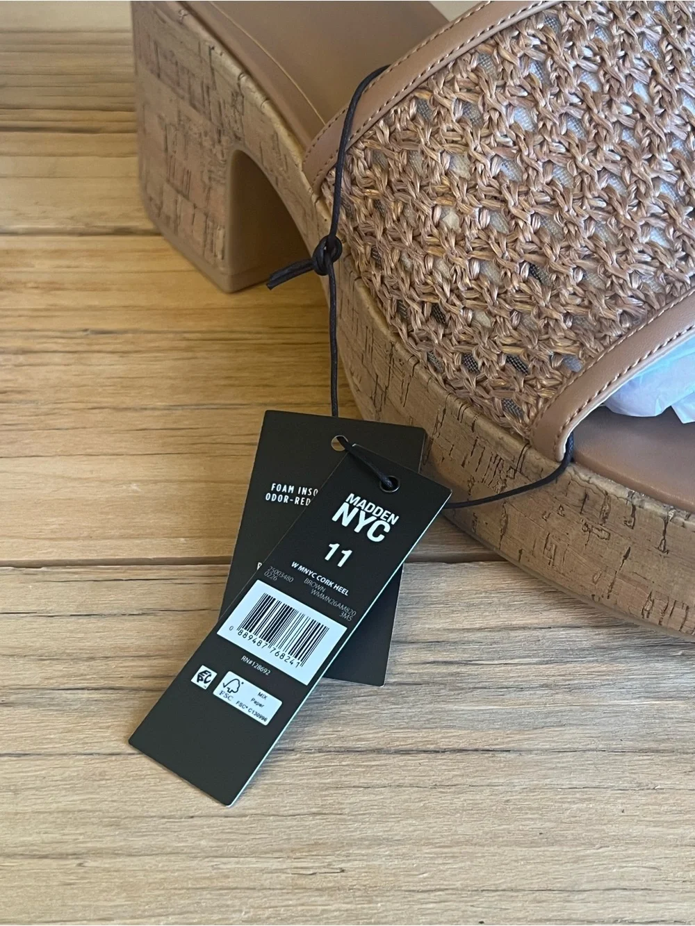 Madden NYC Tan Woven Platform Cork Slide Sandals-NIB